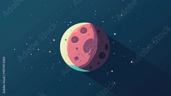 Fototapeta Flat icon of space moon with long shadow 3D cartoon rendering line icon