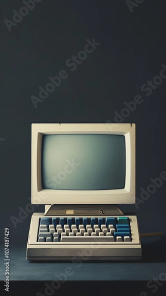 Fototapeta Revisiting a vintage computer setup with a CRT monitor and retro keyboard sparks reminiscence of the early days of personal computing, invoking a sense of nostalgia and historic charm
