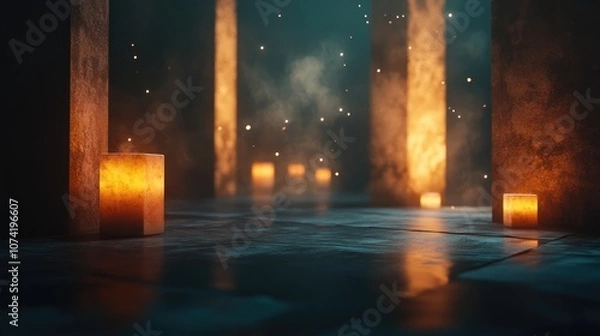 Fototapeta Luminous output in a dark environment 3D rendering
