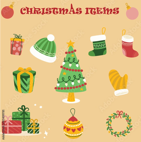 Fototapeta COLORFUL ITEMS FOR CHRISTMAS AND NEW YEAR