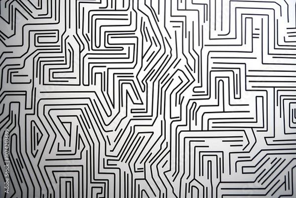 Obraz Intricate black and white maze pattern with winding lines, creating an abstract geometric background. Ideal for design projects, textures, and visual concepts.
