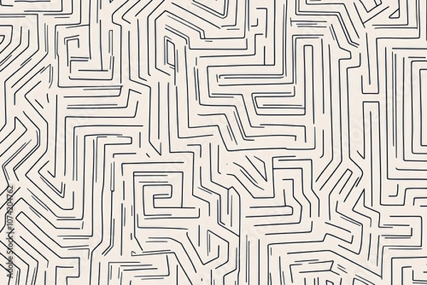 Obraz Intricate black and white maze pattern with winding lines, creating an abstract geometric background. Ideal for design projects, textures, and visual concepts.

