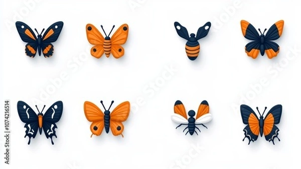 Fototapeta Orange Black Butterfly Bee Insect Collection Nature Spring Summer Wildlife Design Elements