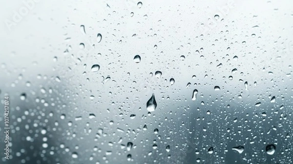 Fototapeta Close-up View of Water Drops on a Transparent Glass Window During a Rainy Day with a Soft Out-of-Focus Background Creating a Calm and Reflective Atmosphere