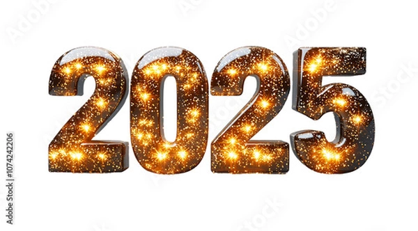 Fototapeta Happy New Year, shiny black and gold numbers 2025 close up, created with Generative AI technology, PNG