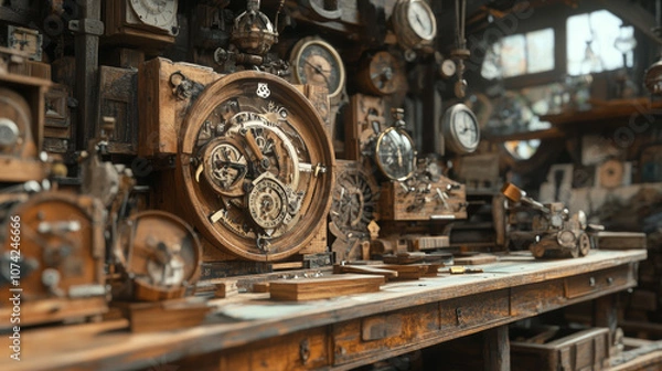 Fototapeta "An artisan in a warm workshop crafts intricate designs, with tools arranged neatly and close-ups highlighting textures and patterns."