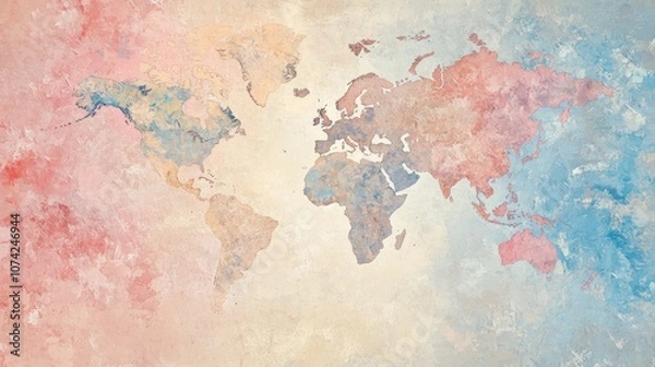 Fototapeta World map in pastel shades, soft colors blending together in abstract style
