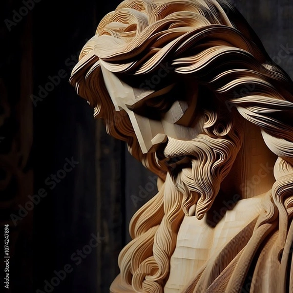 Fototapeta Illustration of wood art intricately to form a figure that appears to be Jesus Christ