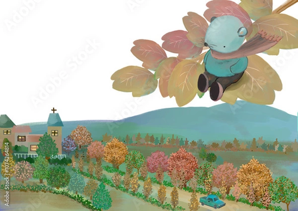 Fototapeta 田舎で木の上にいるネズミの絵