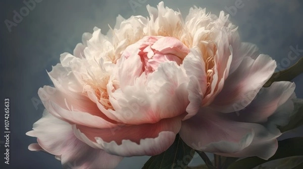 Fototapeta A 3D model of a single peony, with soft pink petals and delicate textures. The background is softly blurred in pastel tones.
