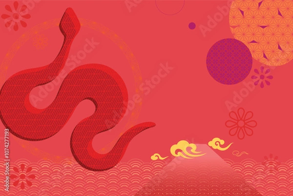 Fototapeta Year of Snake, 2025, vector design poster banner in red