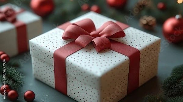 Fototapeta A Christmas gift box with a simple bow rendered in clean, minimalist lines.