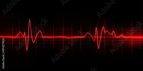Fototapeta Digital illustration ECG Electrocardiogram line graph red Fear (Black) A wavy