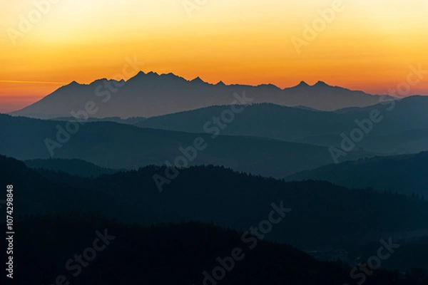 Fototapeta Tatry widok z Malnika muszyna, Zachód słońca