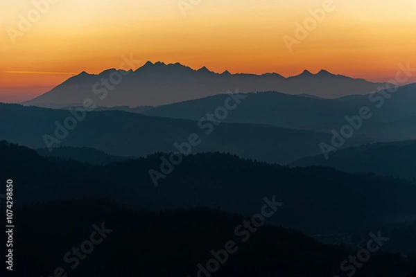Fototapeta Tatry widok z Malnika muszyna, Zachód słońca