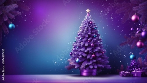 Obraz A violet and traditional christmas tree with decorations