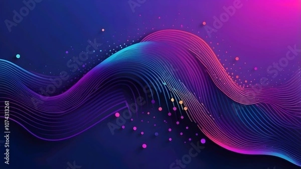 Fototapeta Abstract neon color gradient pattern with Memphis geometric dot and line elements on blue purple background