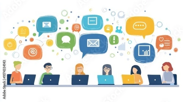 Fototapeta Team Collaboration with Digital Communication Tools