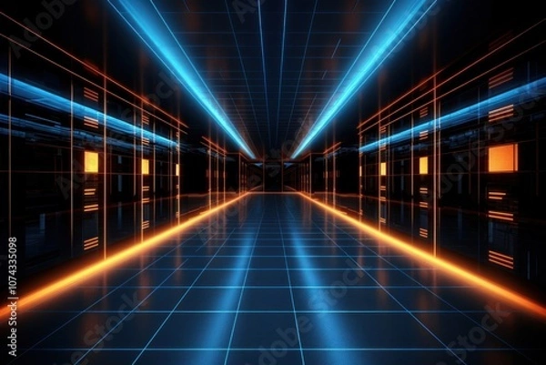Fototapeta Server room architecture corridor light.