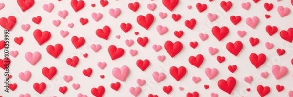 Fototapeta Pattern of red and pink hearts falling gracefully on a Valentine-themed background, love