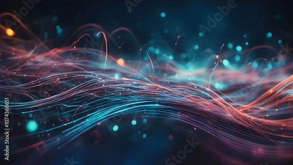 Fototapeta A vibrant abstract representation of flowing energy with dynamic lines and glowing particles.