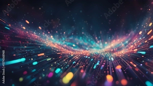 Fototapeta A vibrant abstract background with colorful light trails and particles creating a dynamic effect.