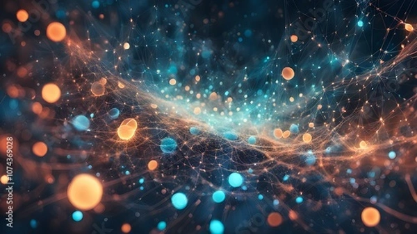 Fototapeta A vibrant abstract representation of interconnected particles and light.