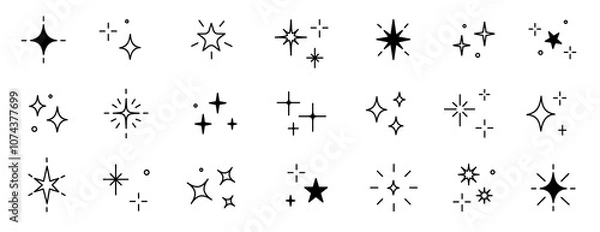 Fototapeta Twinkle star vector glitter bright magic light icon. Star twinkle glitter spark outline shine icon set. Hand drawn sketch doodle style. Magic light pictogram vector illustration.