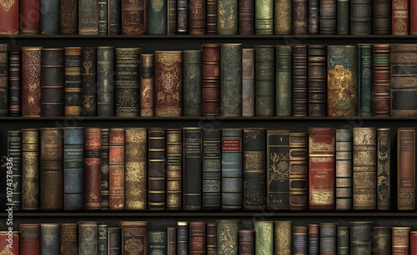 Fototapeta Seamless background image of bookshelf with books generated by AI