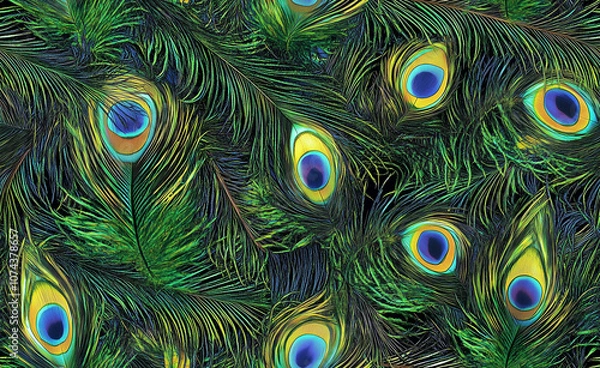 Fototapeta Peacock feather seamless background image generated by AI

