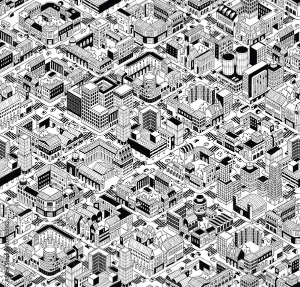 Obraz City Urban Blocks Isometric Seamless Pattern - Large