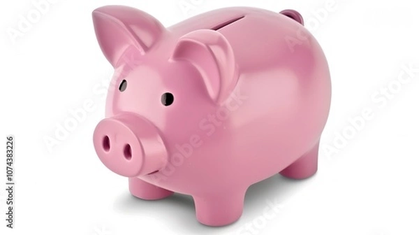 Fototapeta Piggy Bank on White Background - a charming and savings-inspired visual. The piggy bank on the white background creates a simple yet inviting look. It gives the impression of saving money, making it a