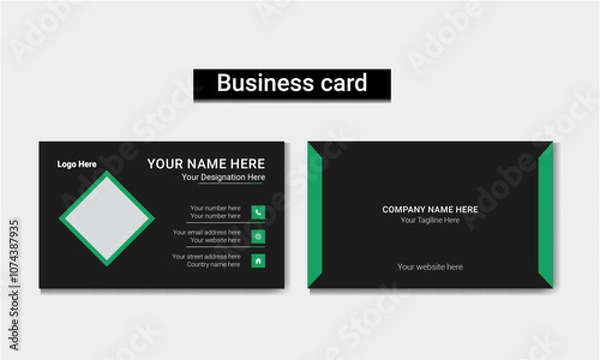 Fototapeta Creative and clean professional business card design with black and green color.