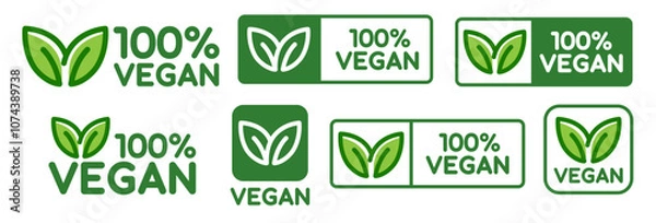Obraz Vegan food icon set badge sign. Bio, Ecology, Organic logos and badges, label, tag. Green leaf on white background. Vector illustration.