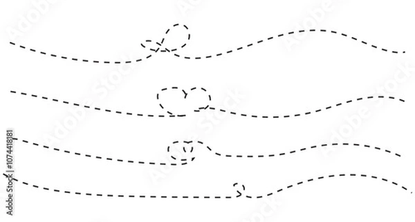 Fototapeta Path travel dotted line trip dashed trace transportation track and silhouette, travelling symbol vector illustration