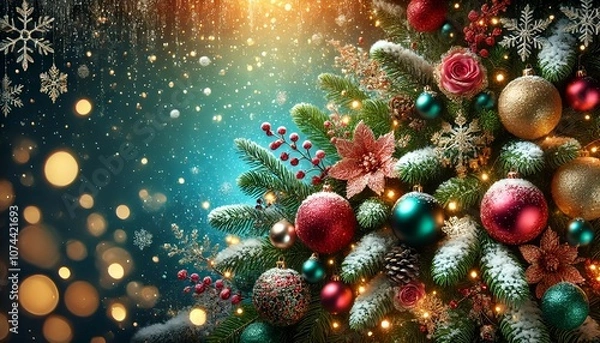 Fototapeta Discover a stunning collection of papercraft-inspired Christmas scenes, featuring elegant ornaments, soft glowing lights, and festive gradients. Perfect for adding a touch of holiday magic and sophist
