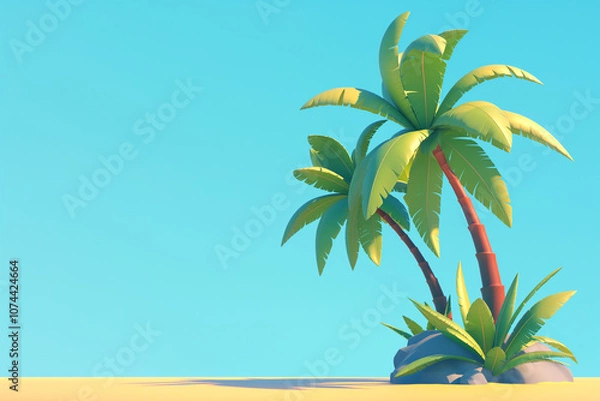 Obraz Bright tropical scene with palm trees under blue sky