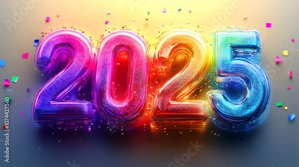 Fototapeta New Year 2025 Number with Neon Glow and Vibrant Colors