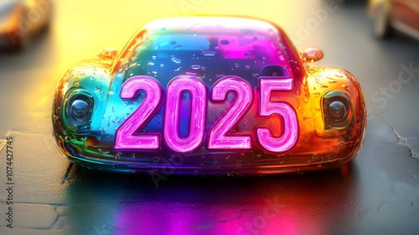 Fototapeta New Year 2025 Number with Neon Glow and Vibrant Colors