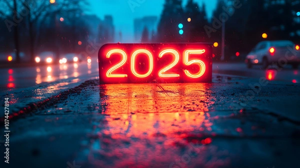 Obraz New Year 2025 Number with Neon Glow and Vibrant Colors