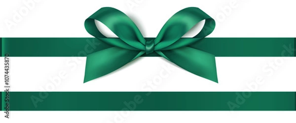 Obraz Decorative Christmas green bow with horizontal ribbon isolated on white. Beautiful new year decoration for your design. Vector stock illustration.