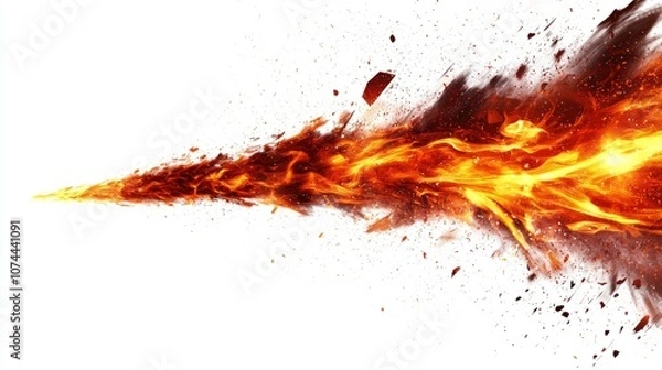 Fototapeta Dynamic burst of fire and flames, isolated on white background.