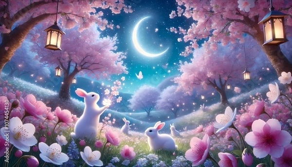 Obraz 三日月とウサギ