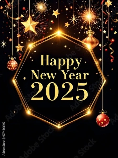 Obraz Happy New Year 2025 made of sparkles firework at night background