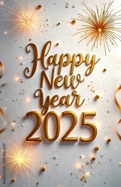 Obraz Happy New Year 2025 made of sparkles firework at night background