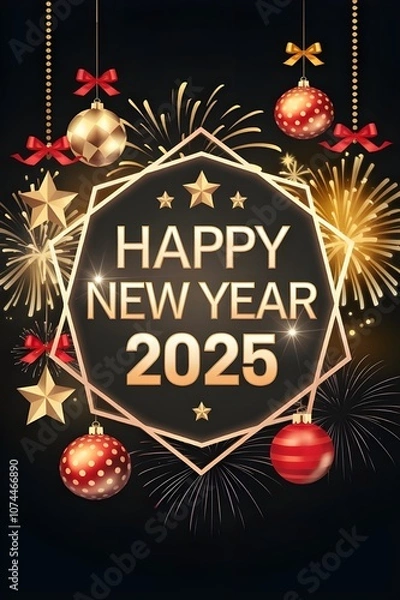 Obraz Happy New Year 2025 made of sparkles firework at night background