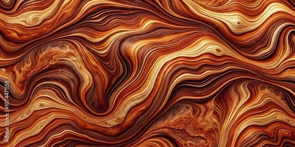 Fototapeta Abstract patterns of curves and textured brown swirls resembling weathered vermilion geology