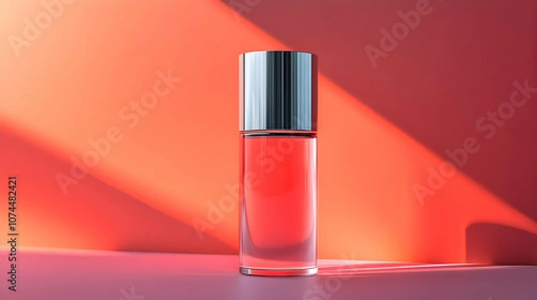 Fototapeta Product Bottle 3D Render with Red and Pink Background