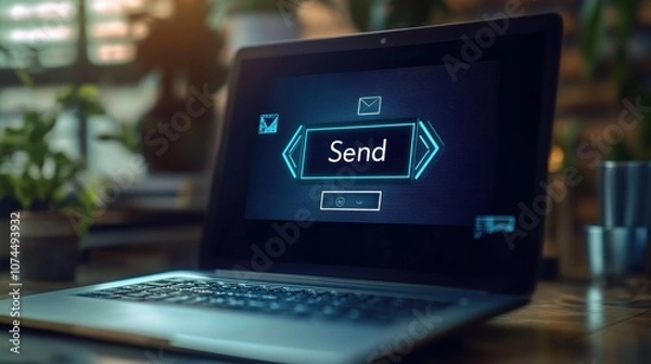 Obraz Laptop showing a digital invitation layout, with cursor hovering over "Send"