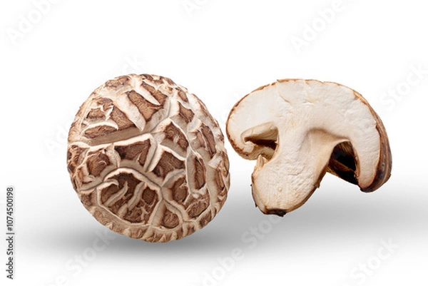 Obraz Fresh shiitake mushrooms isolated on white background.